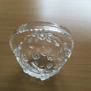 Beautiful Small clear Glass basket with handle floral design